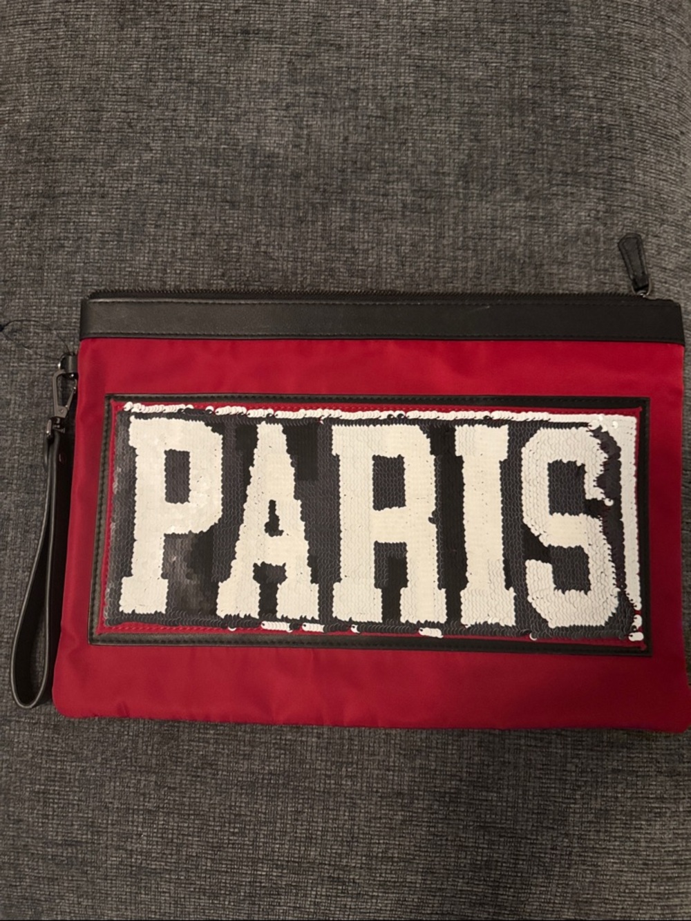 Red Sequin 'Paris/Hello” Zip Pouch